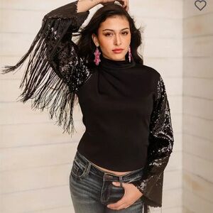Fringe sequins blouse